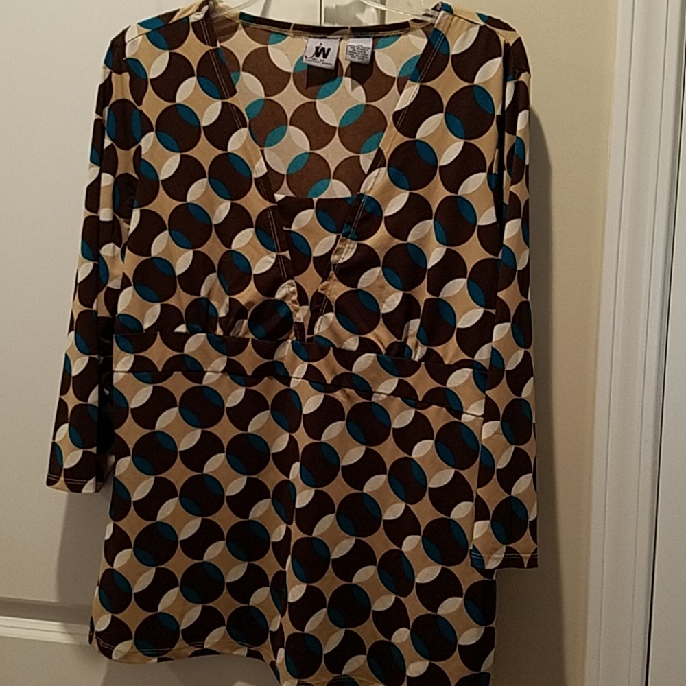 Junction West Brown tan and blue polka dot top